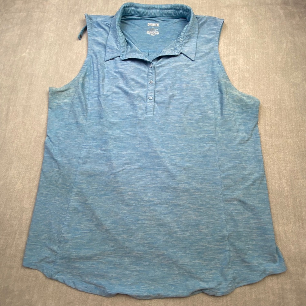 Duluth Trading Co Womens XL Blue Space Dye Sleeveless Polo Shirt Golf Active Top